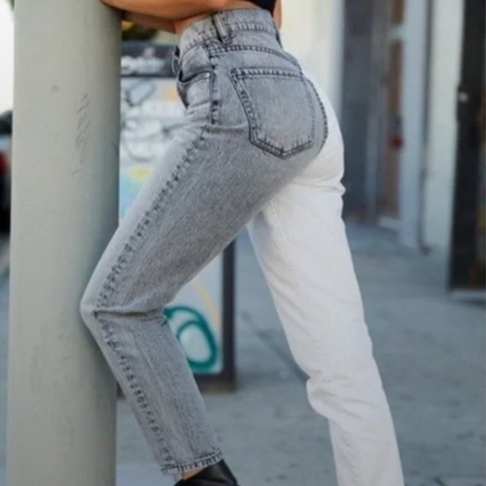 Revolve Revice Two Tone Gray White High Waisted Jeans